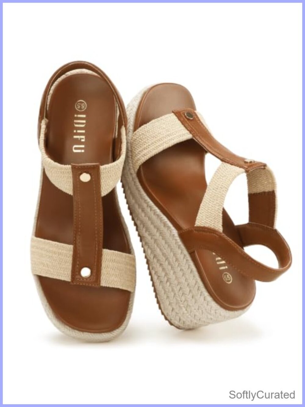 Women's Espadrille T-Strap Platform Wedge Sandals with Arch Support